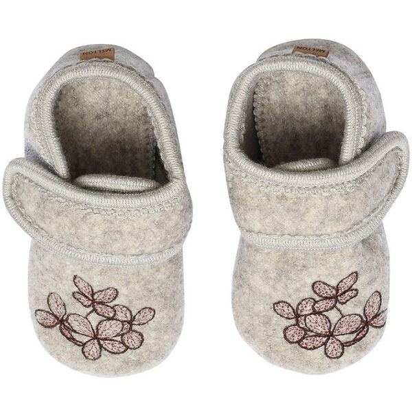 Melton Hjemmesko - Uld - Beige Melange m. Hortensia