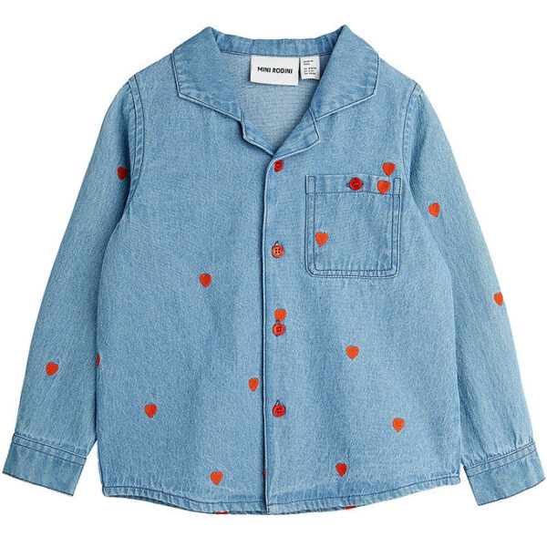 Mini Rodini Skjorte - Denim - Blå m. Hjerter