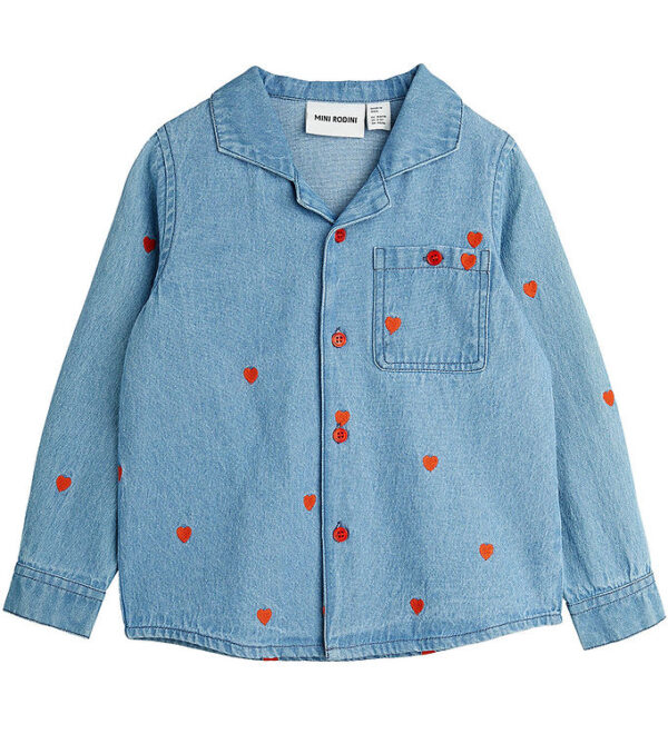 Mini Rodini Skjorte - Denim - Blå m. Hjerter