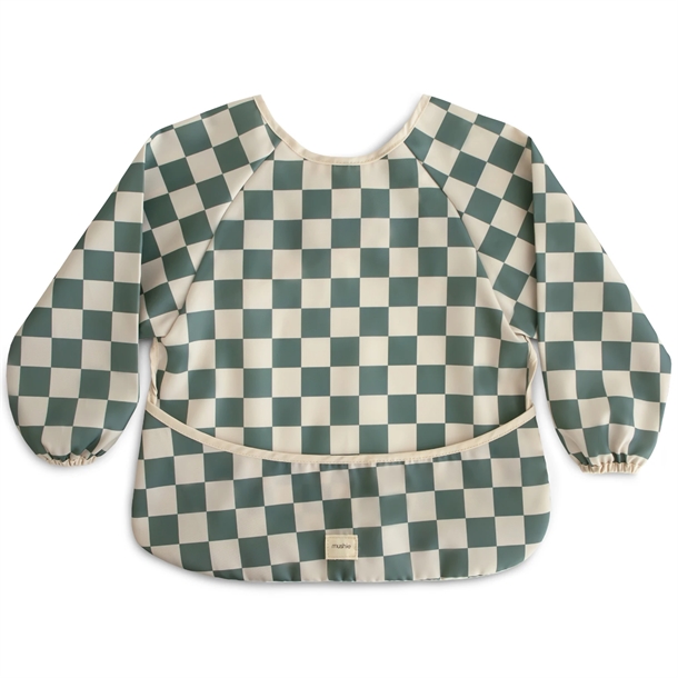 Mushie hagesmæk med ærmer - Olive Check Mushie hagesmæk med ærmer - Olive Check