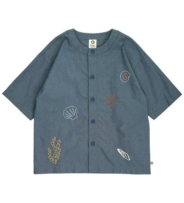 Müsli Skjorte - Sea - Chambray m. Broderi