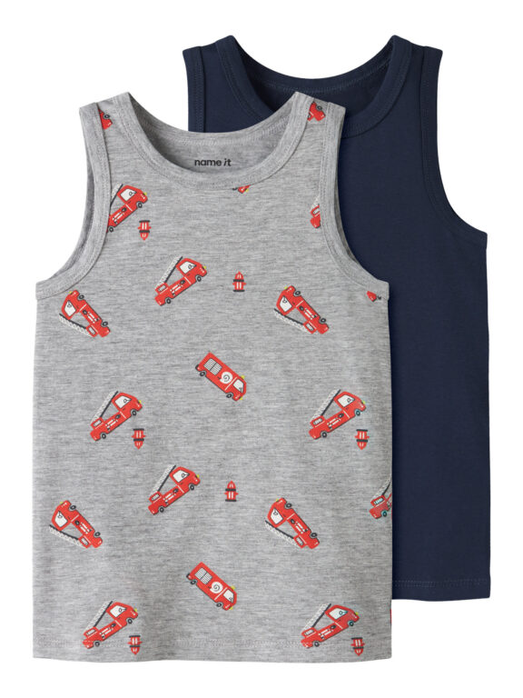 NAME IT 2-Pak Tank Toppe Grey Firetruck NAME IT 2-Pak Tank Toppe Grey Firetruck