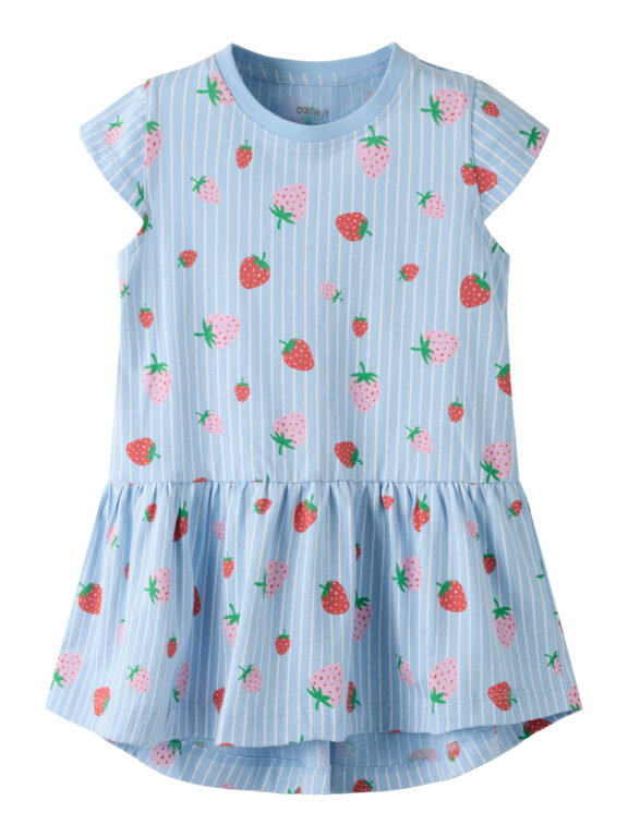 NAME IT Kjole Vigga Chambray Blue Striped Strawberry NAME IT Kjole Vigga Chambray Blue Striped Strawberry