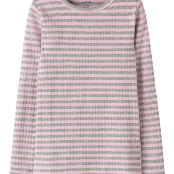 NAME IT Stribet Langærmet Rib Bluse Suraja Pirouette W. Grey Melange