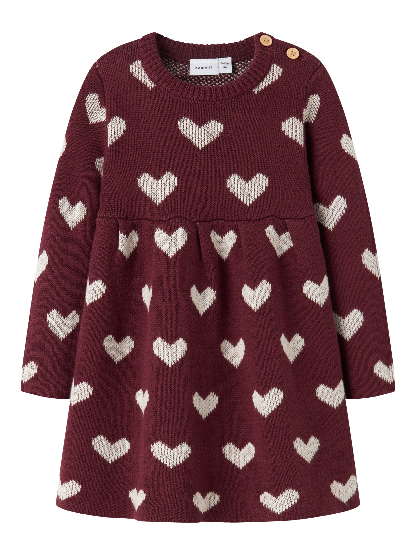 NAME IT Strik Kjole Oana Burgundy Peyote Heart