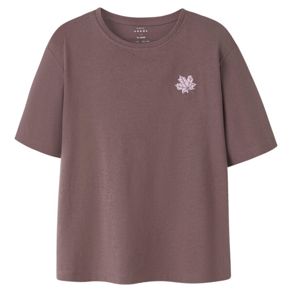 NAME IT T-shirt Vita Peppercorn Maple Leaf Embroidery