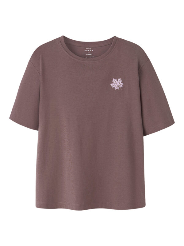 NAME IT T-shirt Vita Peppercorn Maple Leaf Embroidery