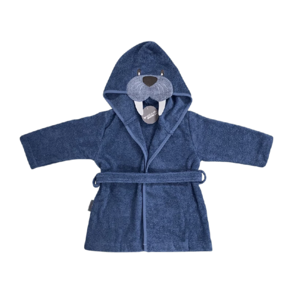 NM Badekåbe Mellem Blå m/ Hvalros på Hætten Str. 2 år