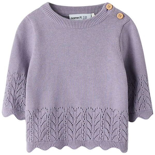 Name It Bluse - Strik - NbfBrit - Lavender Gray m. Hulmønster