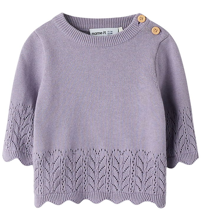 Name It Bluse - Strik - NbfBrit - Lavender Gray m. Hulmønster Name It Bluse - Strik - NbfBrit - Lavender Gray m. Hulmønster
