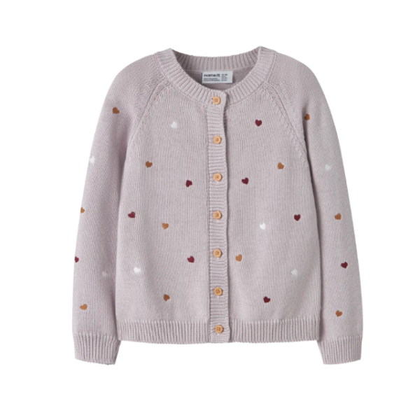 Name It Teart LS Knit Cardigan - Lilac Marble - 92 cm