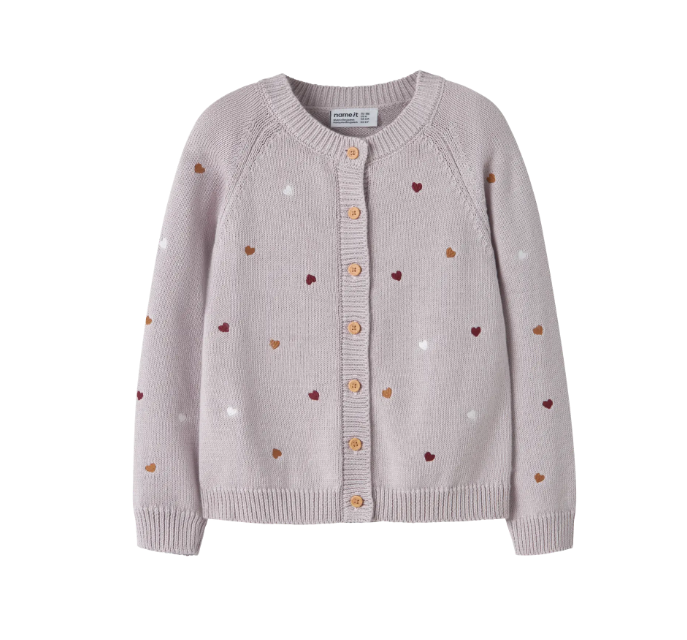 Name It Teart LS Knit Cardigan - Lilac Marble - 92 cm