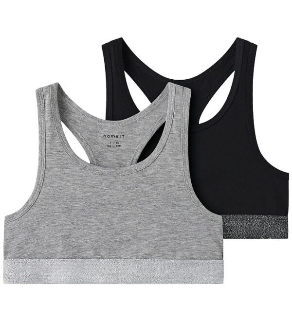 Name It Toppe - Noos - NkfShort - 2-pak - Sort/Gråmeleret