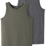 Name It Undertrøje - NkmTank - 2-pak - Tea Leaf / Dark Grey Melange