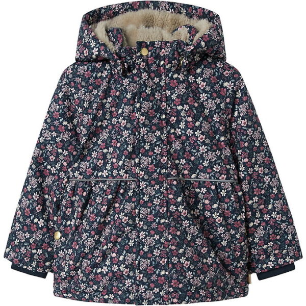 Name It Vinterjakke - NmfSnow05 - Dark Sapphire m. Blomster