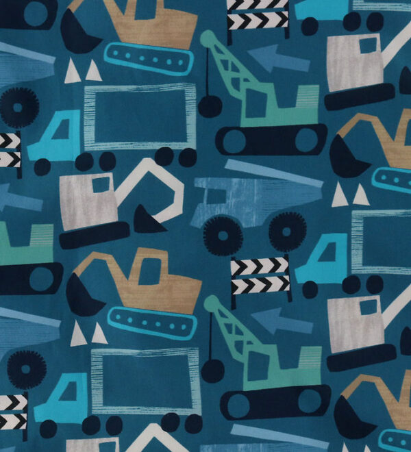 Nørgaard Madsens Sengetøj - Poplin - Baby - Petrol m. Arbejdsbil