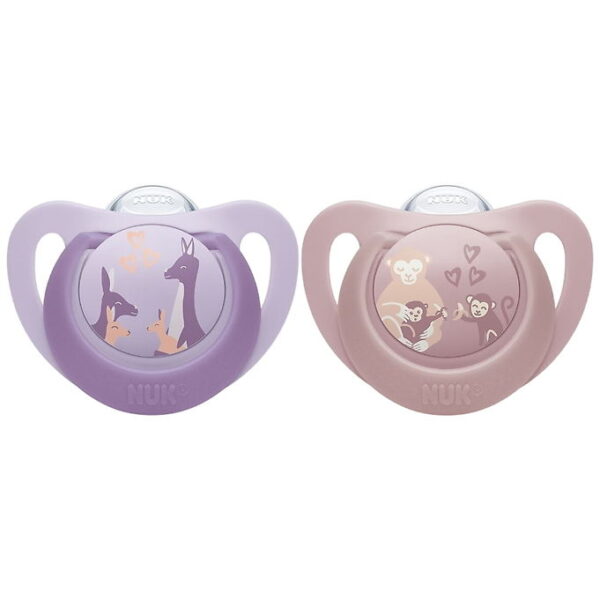 Nuk Sutter - 2-pak - First Choice - Monkey/Kangaroo - Lilac/Rose