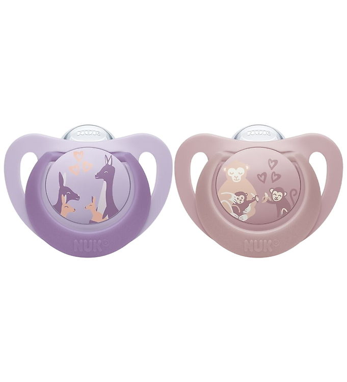 Nuk Sutter - 2-pak - First Choice - Monkey/Kangaroo - Lilac/Rose Nuk Sutter - 2-pak - First Choice - Monkey/Kangaroo - Lilac/Rose