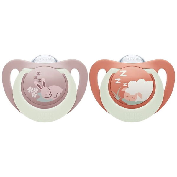 Nuk Sutter - 2-pak - First Choice Night - Bunny/Sheep - Rose/Rus