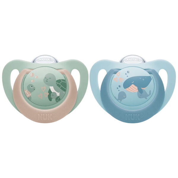 Nuk Sutter - 2-pak - First Choice - Turtle/Whale - Grøn/Blå