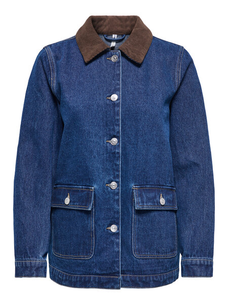 ONLY Denim Jakke Med Fløjlskrave Frankie Dark Blue
