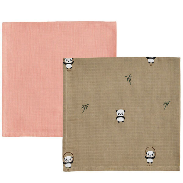 OYOY Stofbleer - 70x70cm - Panda - 2-pak - Khaki/Rose