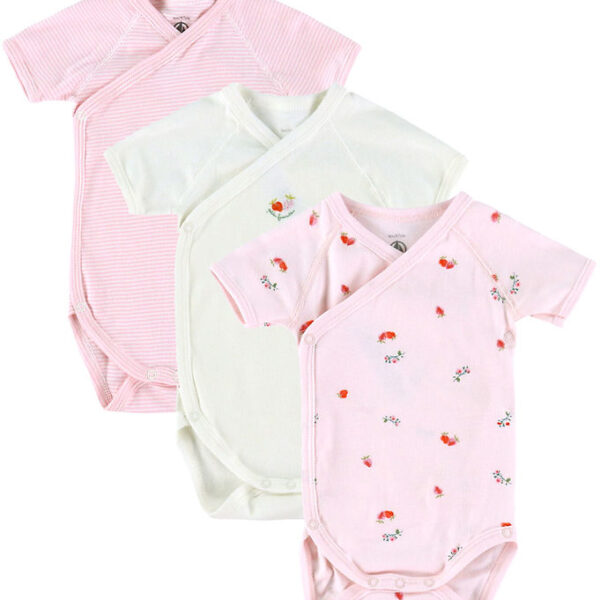 Petit Bateau Slå-om Bodyer k/æ - 3-pak - Hvid/Rosa