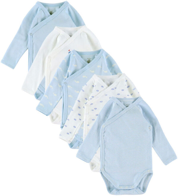 Petit Bateau Slå-om Bodyer l/æ - 5-pak - Hvid/Blå