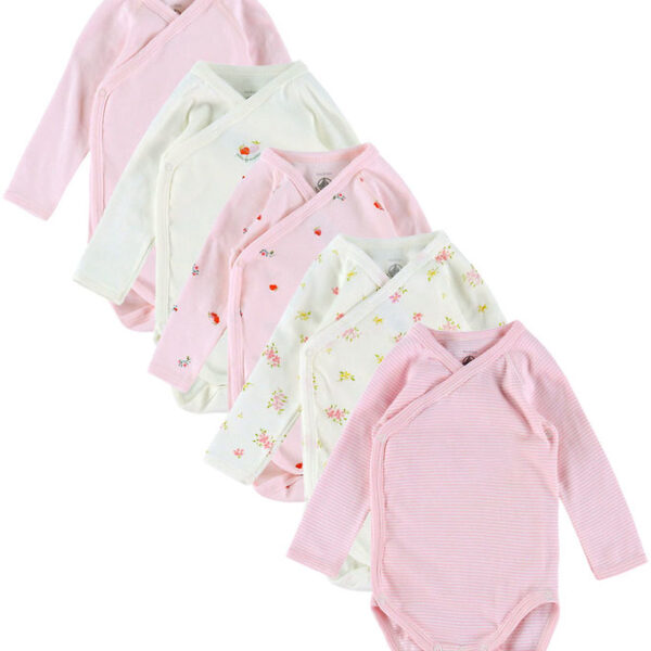 Petit Bateau Slå-om Bodyer l/æ - 5-pak - Hvid/Rosa