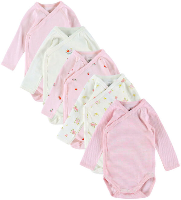 Petit Bateau Slå-om Bodyer l/æ - 5-pak - Hvid/Rosa