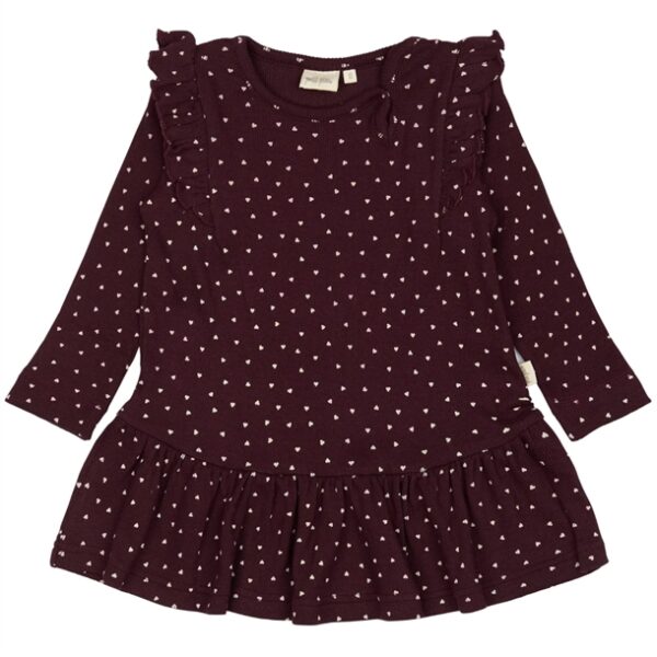 Petit Piao Kjole - Frill Modal Heart - Dark Grape/White