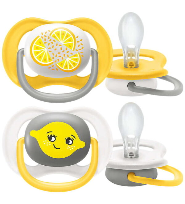 Philips Avent Sutter - 2-pak - Ultra Air - Hvid/Gul m. Print Philips Avent Sutter - 2-pak - Ultra Air - Hvid/Gul m. Print
