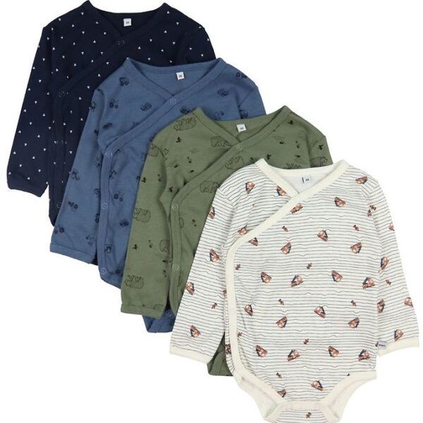 Pippi Baby Slå-om Bodyer l/æ - 4-pak - Deep Lichen Green