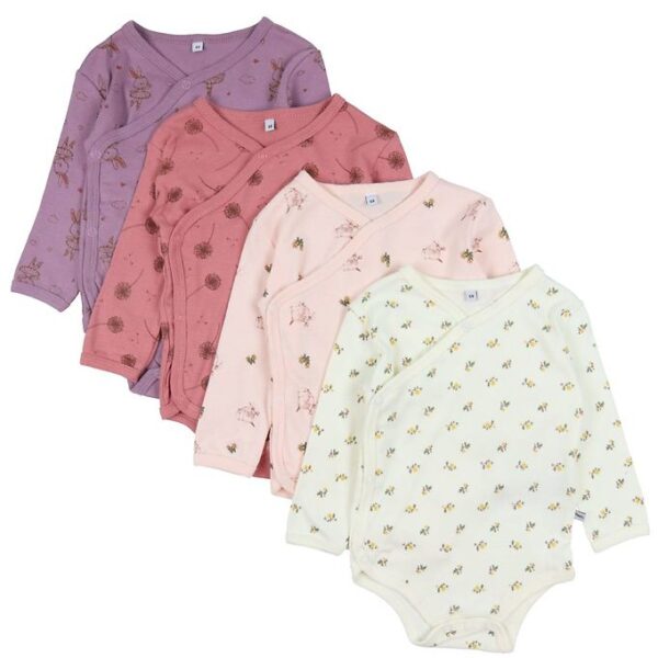 Pippi Baby Slå-om Bodyer l/æ - 4-pak - Dusty Rose
