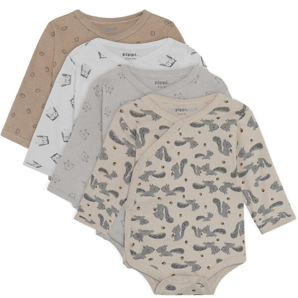 Pippi Baby Slå-om Bodyer l/æ - 4-pak - Rainy Day