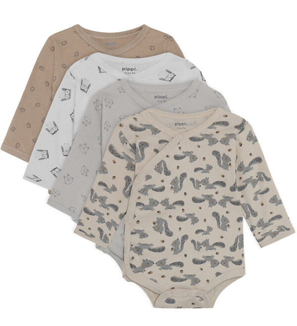 Pippi Baby Slå-om Bodyer l/æ - 4-pak - Rainy Day