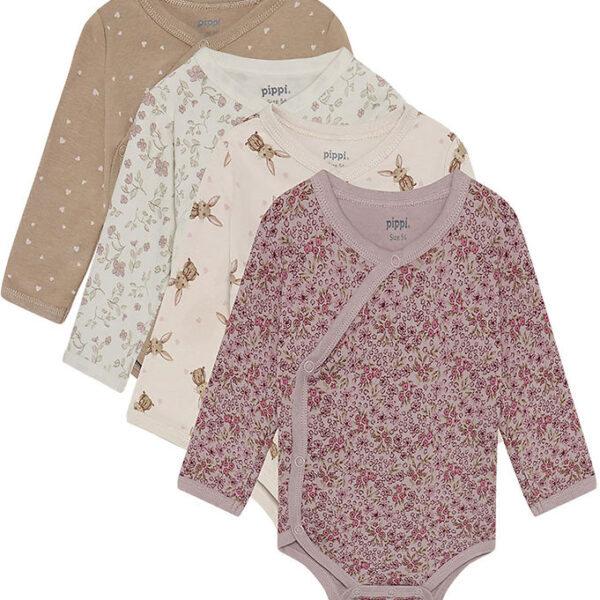 Pippi Baby Slå-om Bodyer l/æ - 4-pak - Violet Ice