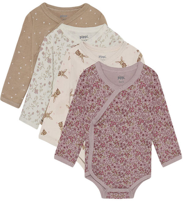 Pippi Baby Slå-om Bodyer l/æ - 4-pak - Violet Ice