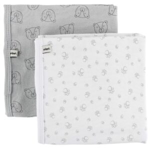 Pippi Tæpper - 70x70 - 2-pak - Hvid/Lysegrå m. Bjørne/Fodspor