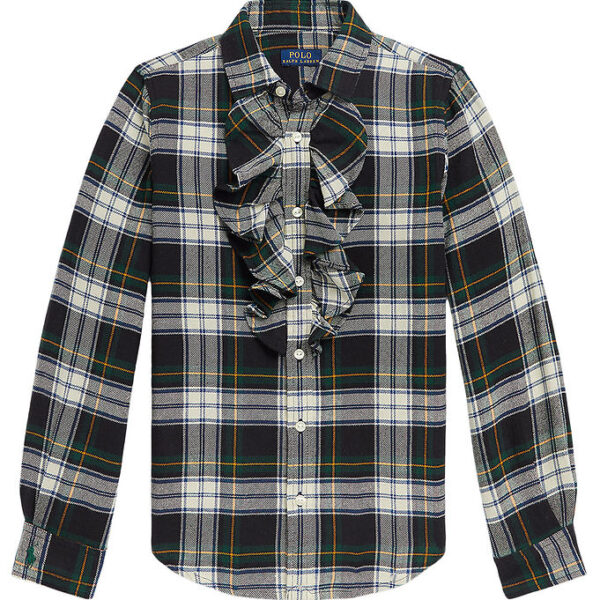 Polo Ralph Lauren Skjorte - Creme/Grønternet m. Flæse