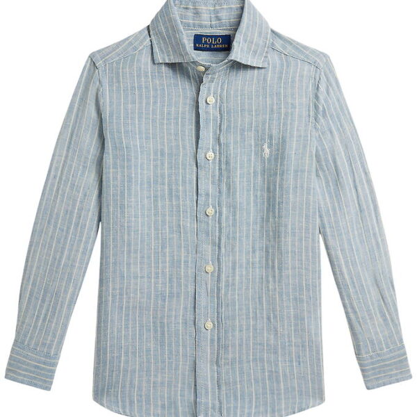 Polo Ralph Lauren Skjorte - Hør - Blue Cream m. Striber