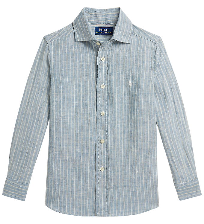 Polo Ralph Lauren Skjorte - Hør - Blue Cream m. Striber