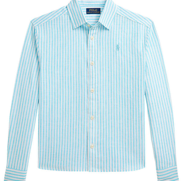 Polo Ralph Lauren Skjorte - Hør - Lyseblå/Hvidstribet