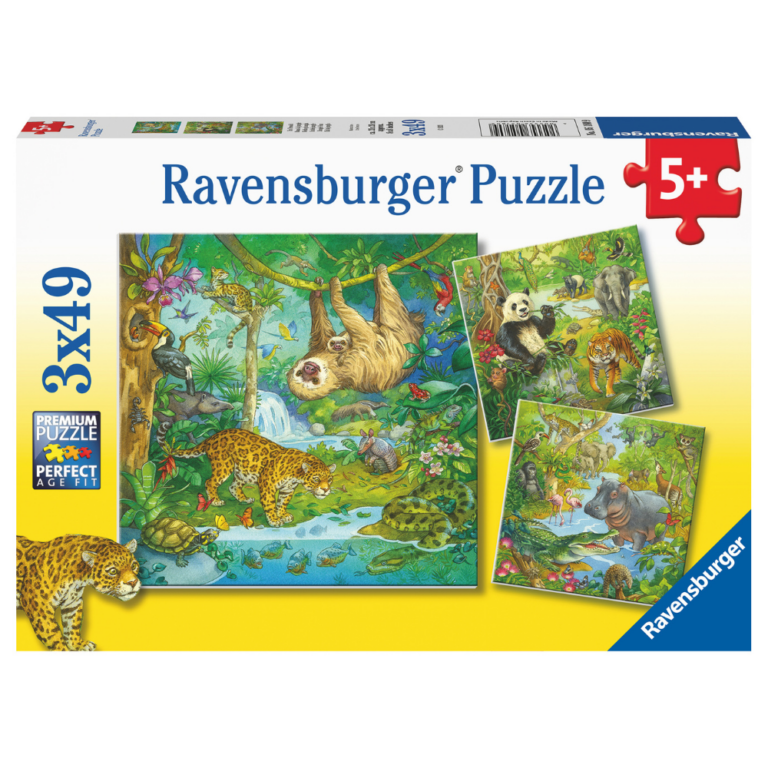 Ravensburger | Puslespil med 3 x 49 brikker - I junglen