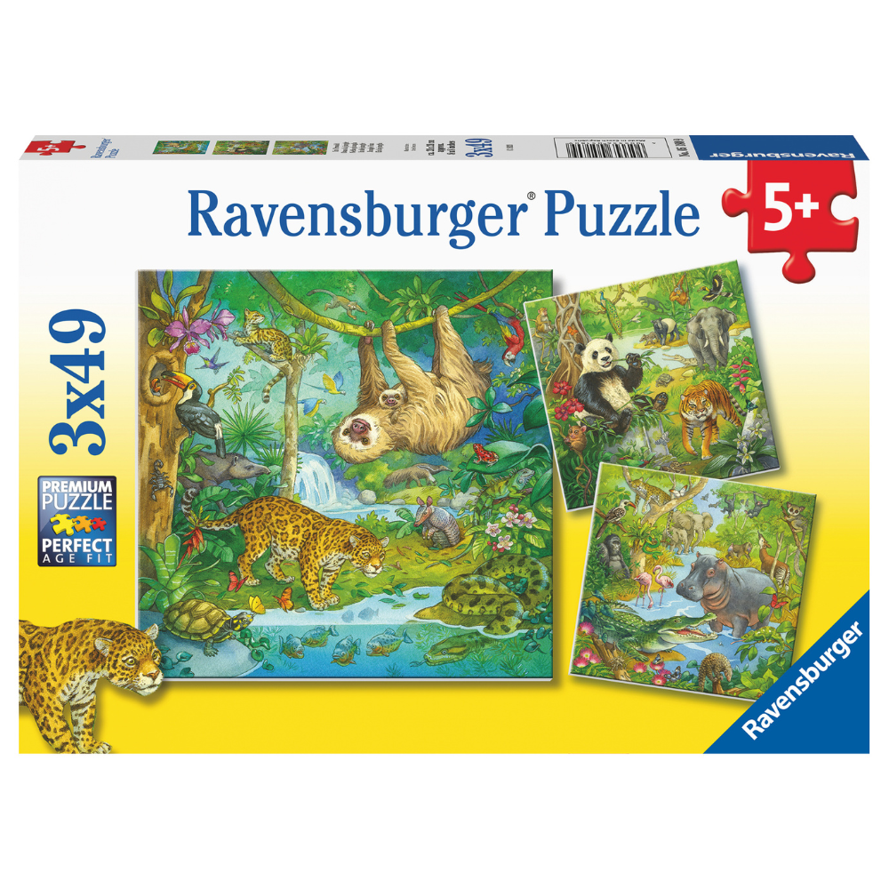 Ravensburger | Puslespil med 3 x 49 brikker - I junglen