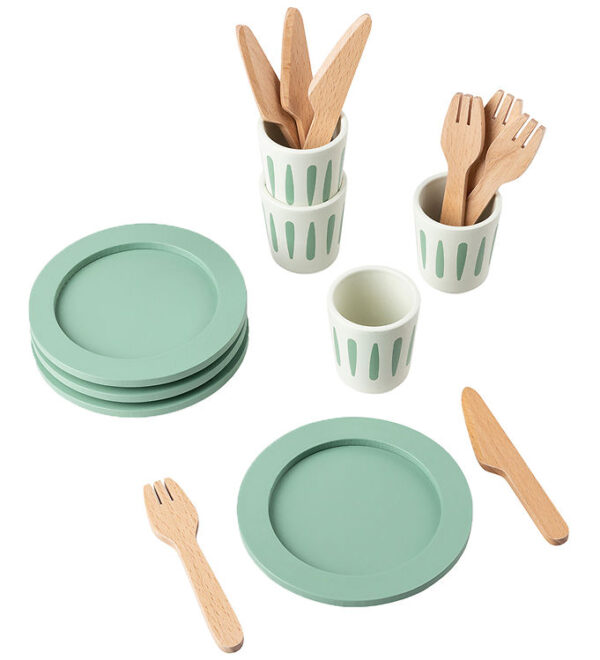 Sebra Trælegetøj - Spisesæt til 4 - Grøn