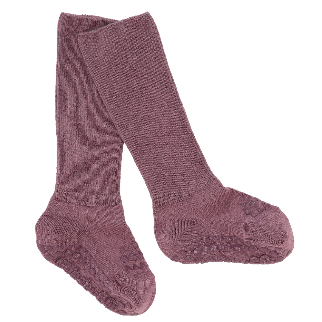 Skridsikre Strømper Bambus - Misty Plum - 6-12 Mdr.