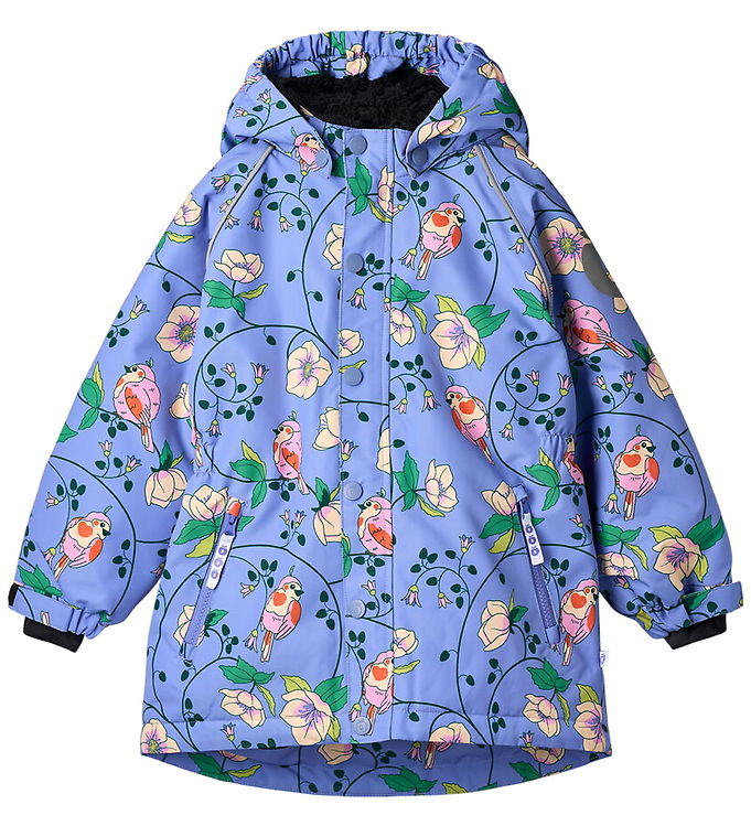 Småfolk Vinterjakke - Purple Delight m. Fugle/Blomster