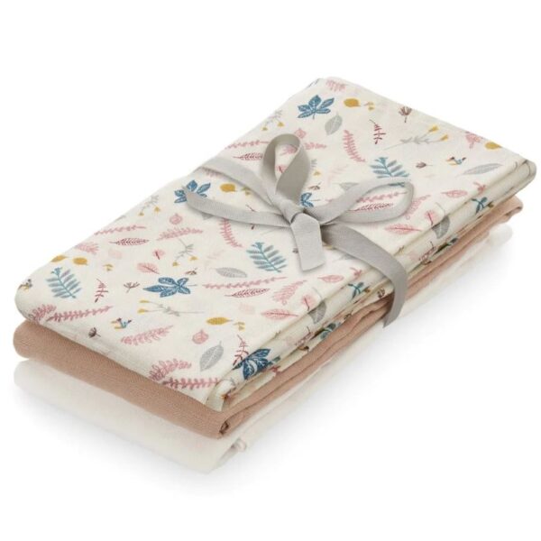 Stofbleer 3 pak Cam Cam Copenhagen - GOTS Mix Pressed Leaves Rose, Dusty Rose, Creme White