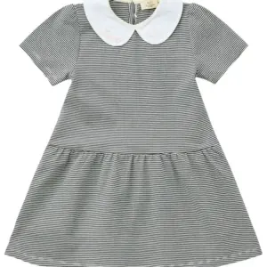 Stribet kjole m. poplin krave - NAVY - 92